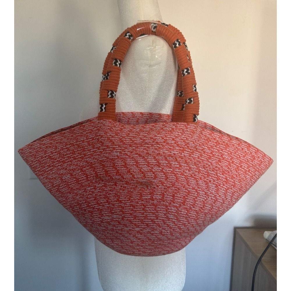 Nannacay Orange Woven Rope Handle Tote Bag Beach Summer Handbag